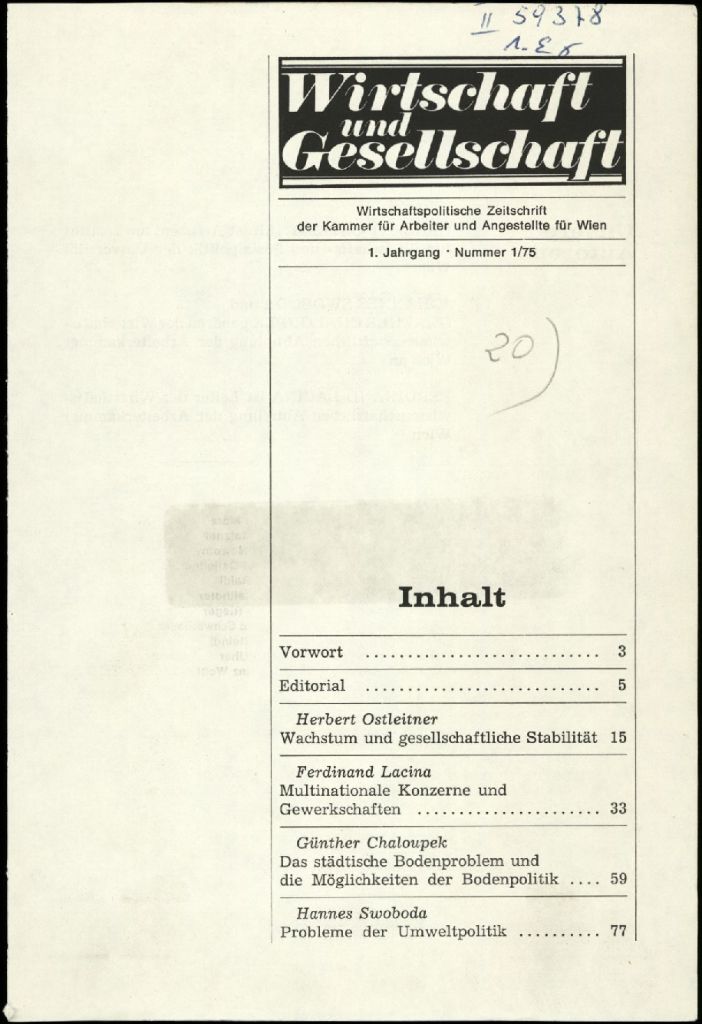 Cover von Wirtschaft und Gesellschaft 1975, Heft 1