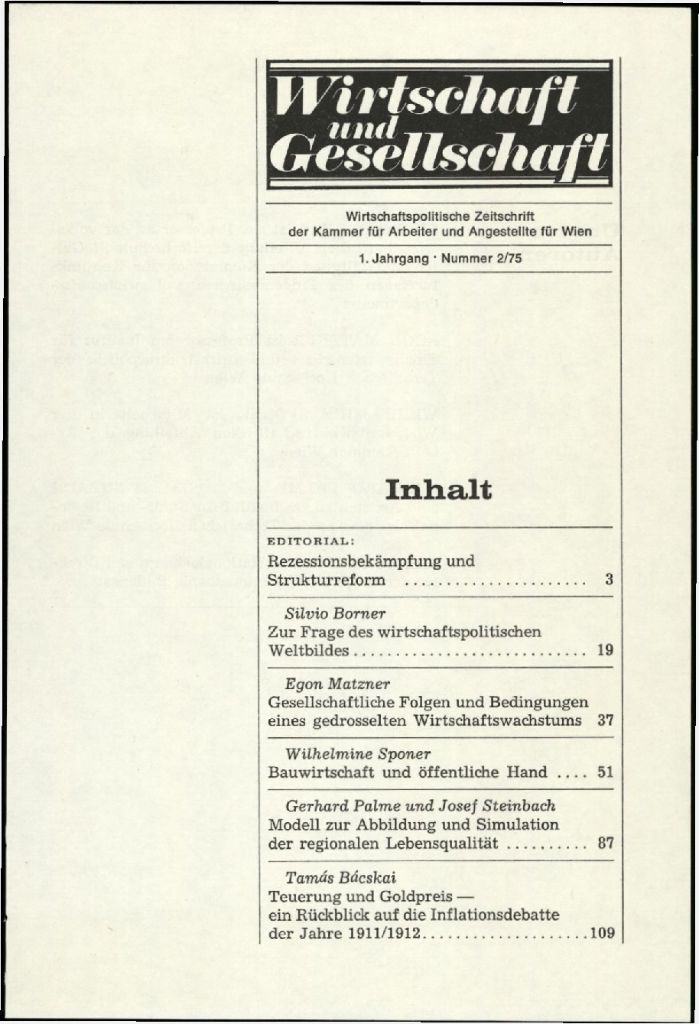 Cover von Wirtschaft und Gesellschaft 1975, Heft 2