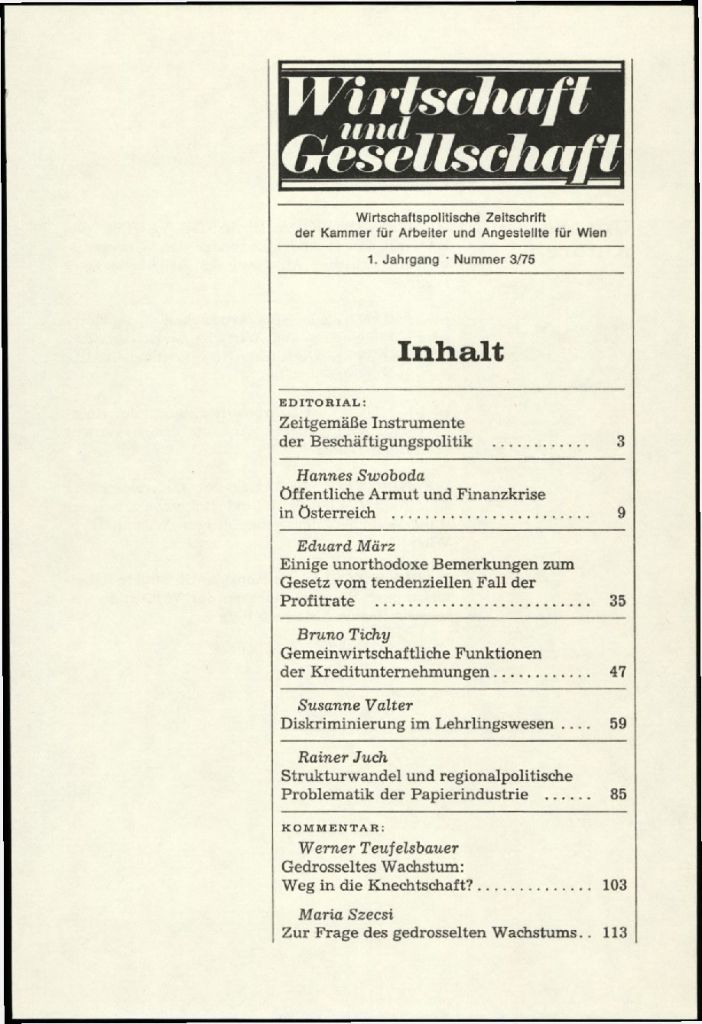 Cover von Wirtschaft und Gesellschaft 1975, Heft 3