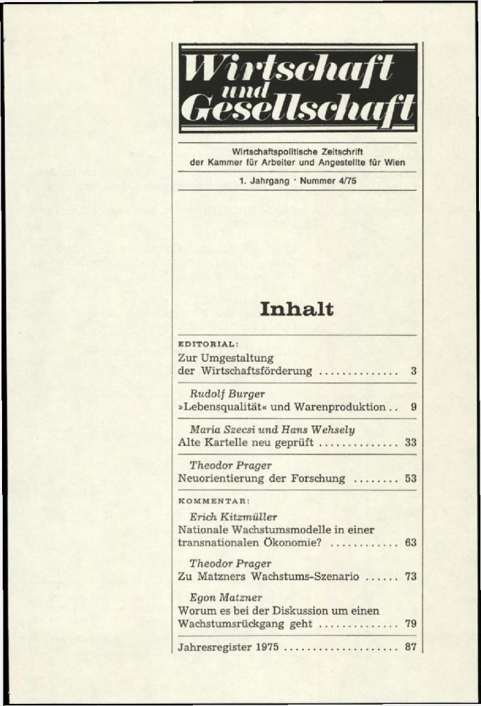 Cover von Wirtschaft und Gesellschaft 1975, Heft 4