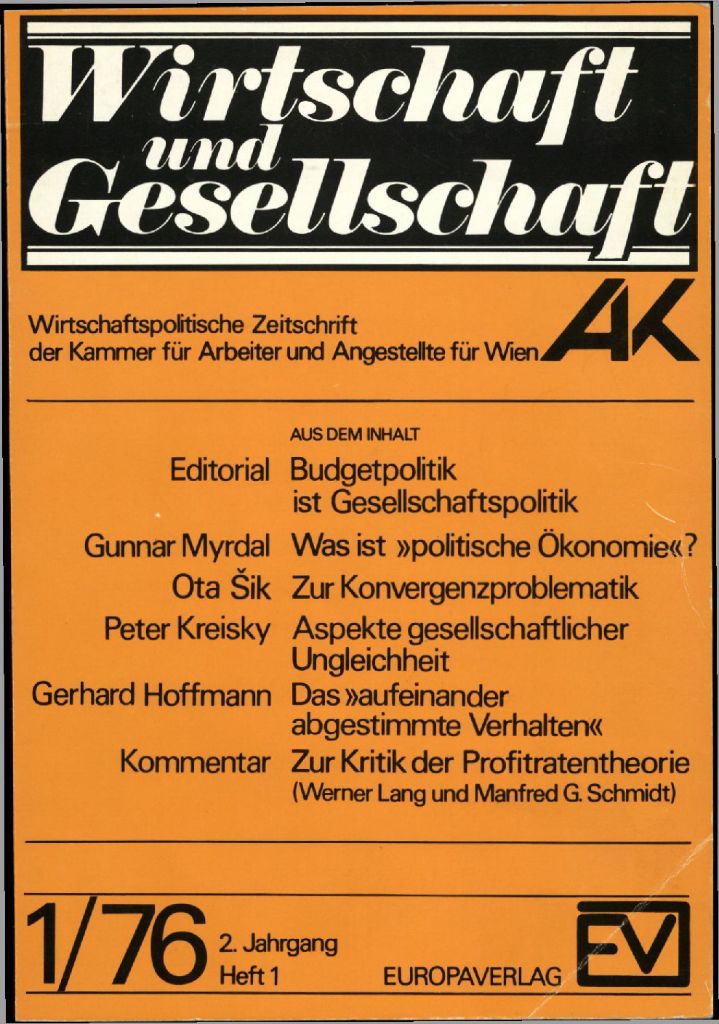 Cover von Wirtschaft und Gesellschaft 1976, Heft 1
