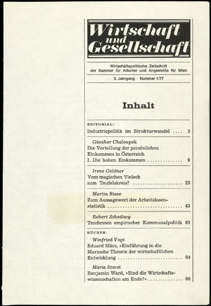 Cover von Wirtschaft und Gesellschaft 1977, Heft 1