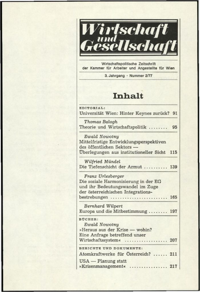 Cover von Wirtschaft und Gesellschaft 1977, Heft 2