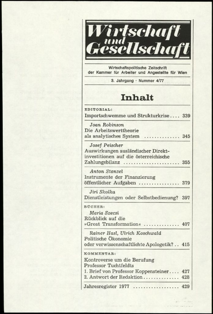 Cover von Wirtschaft und Gesellschaft 1977, Heft 4