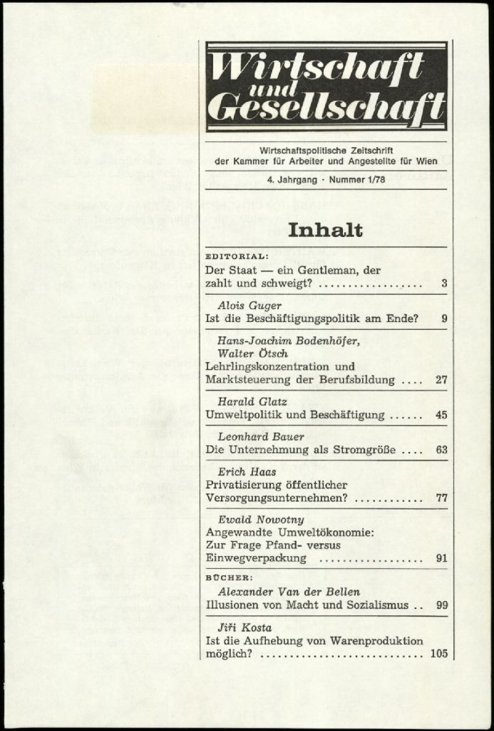 Cover von Wirtschaft und Gesellschaft 1978, Heft 1