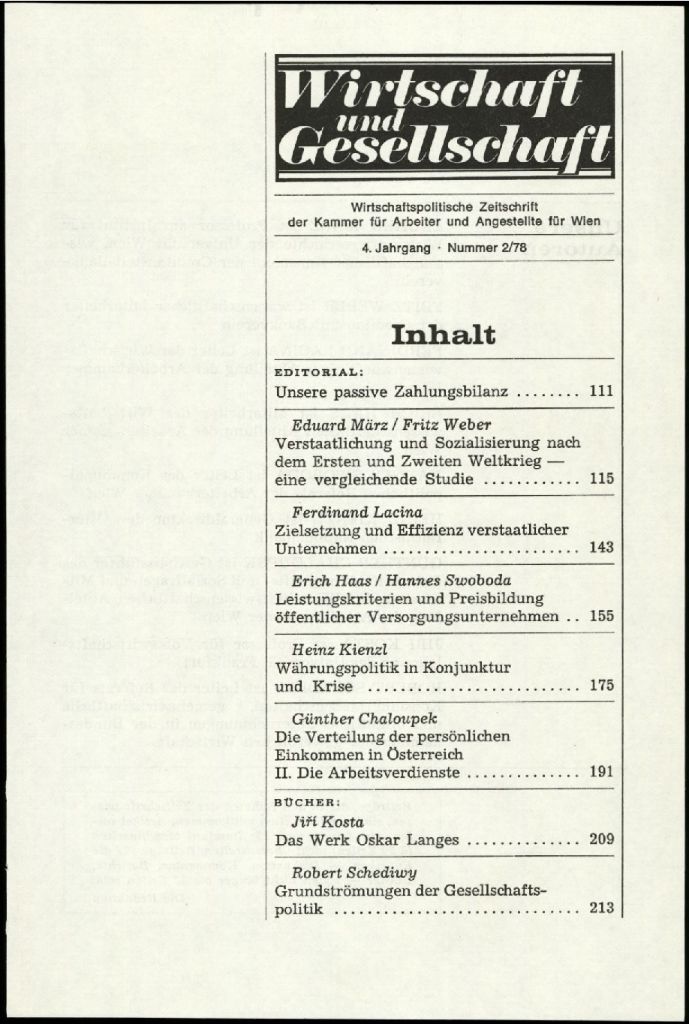 Cover von Wirtschaft und Gesellschaft 1978, Heft 2