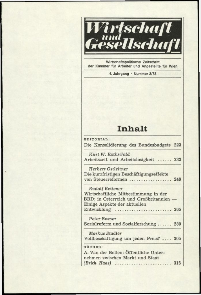 Cover von Wirtschaft und Gesellschaft 1978, Heft 3