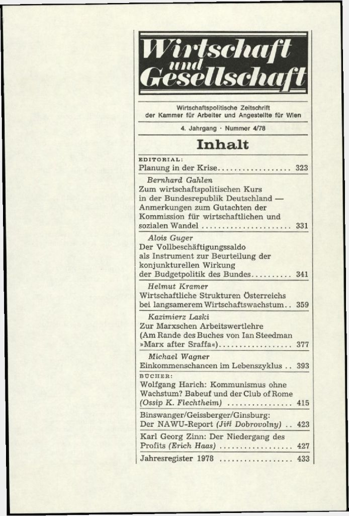 Cover von Wirtschaft und Gesellschaft 1978, Heft 4