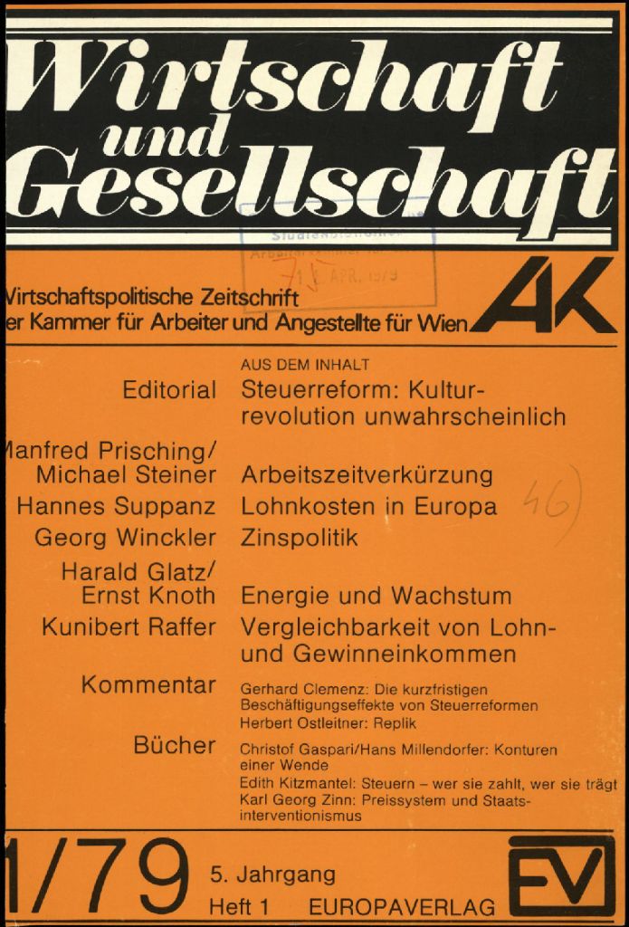 Cover von Wirtschaft und Gesellschaft 1979, Heft 1