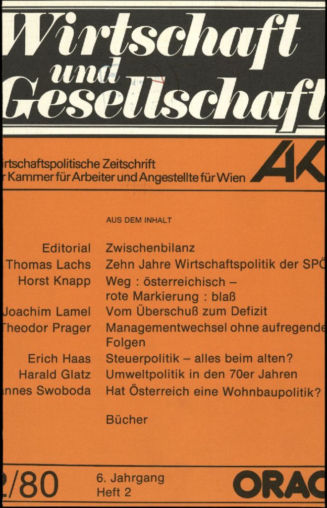 Cover von Wirtschaft und Gesellschaft 1980, Heft 2