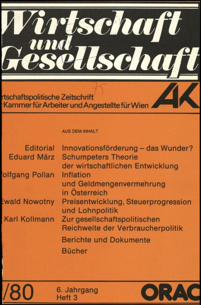 Cover von Wirtschaft und Gesellschaft 1980, Heft 3