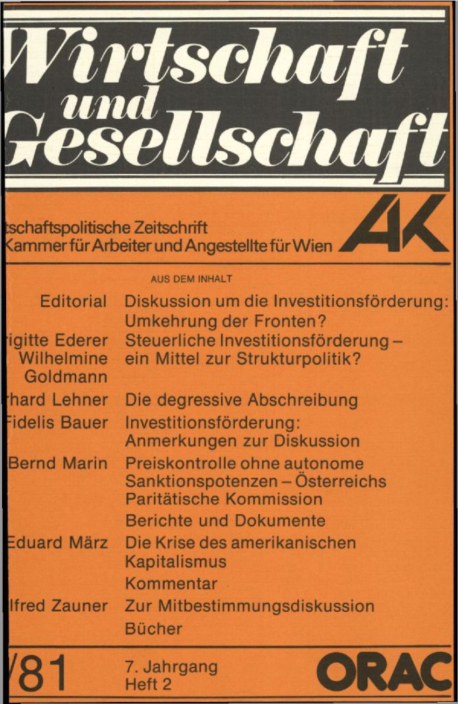 Cover von Wirtschaft und Gesellschaft 1981, Heft 2