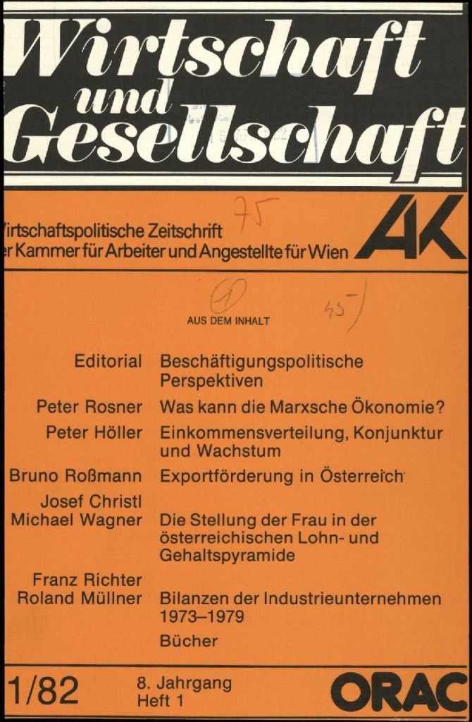 Cover von Wirtschaft und Gesellschaft 1982, Heft 1