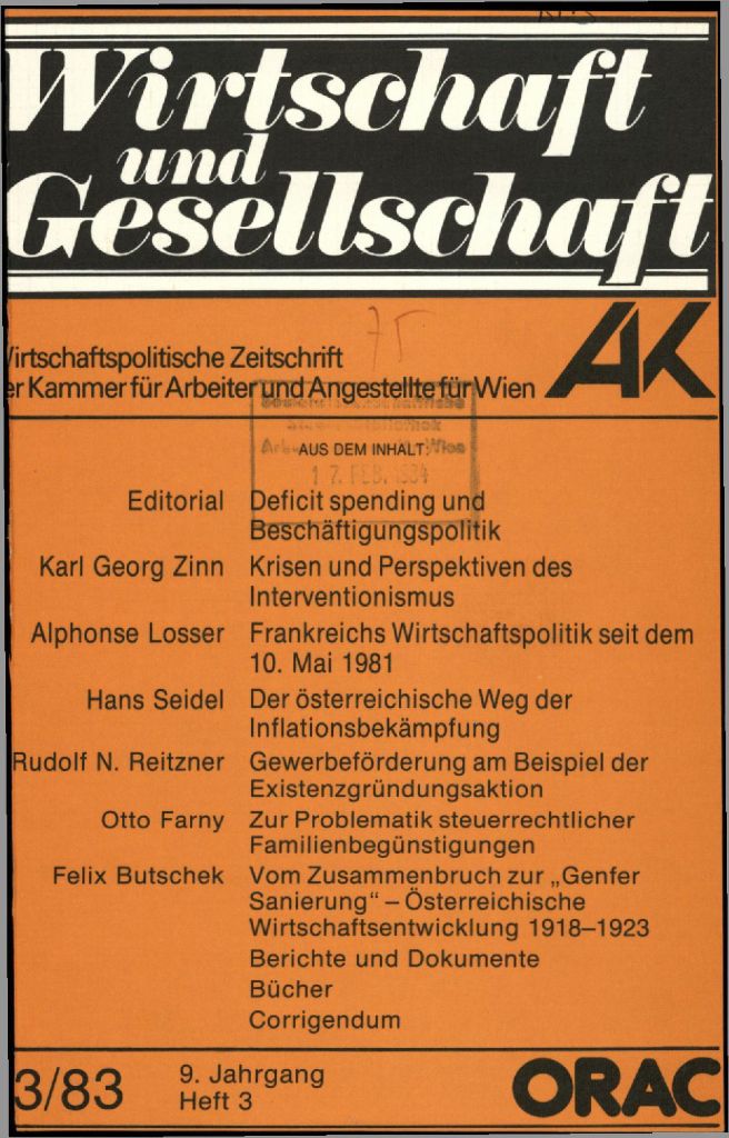 Cover von Wirtschaft und Gesellschaft 1983, Heft 3
