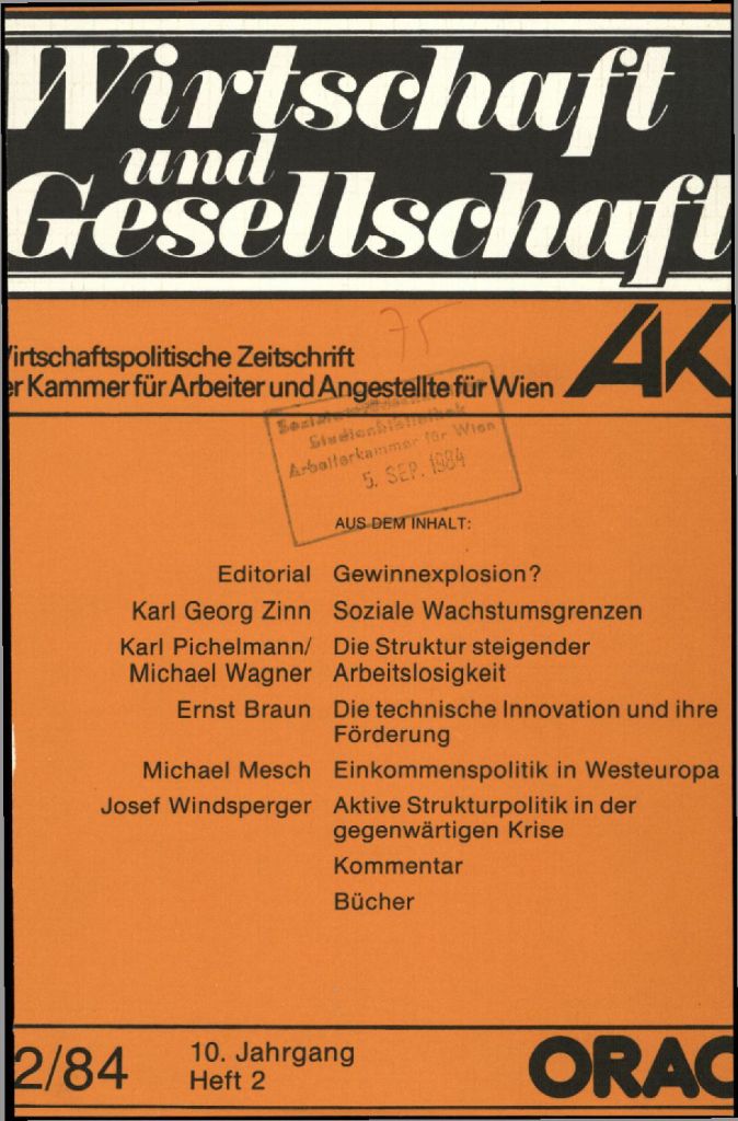 Cover von Wirtschaft und Gesellschaft 1984, Heft 2