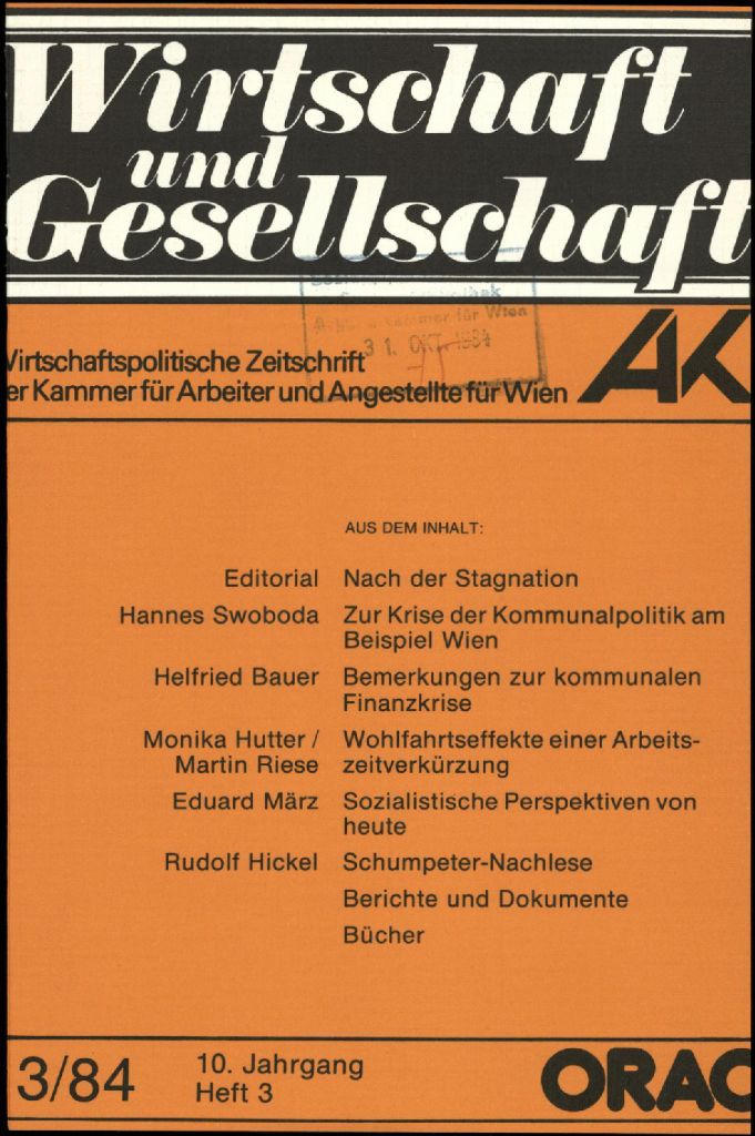 Cover von Wirtschaft und Gesellschaft 1984, Heft 3