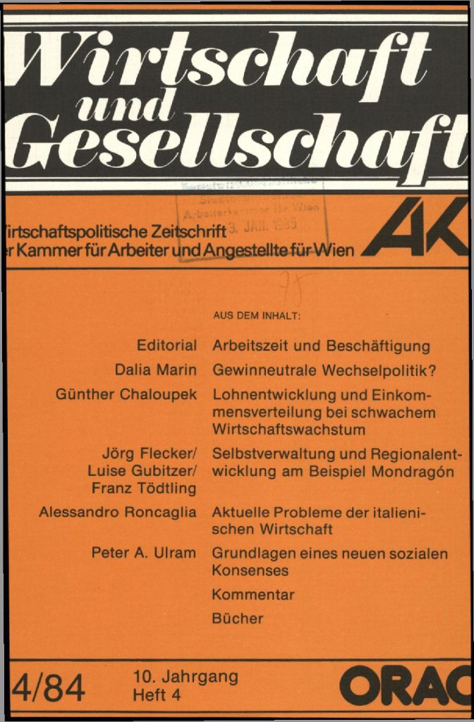 Cover von Wirtschaft und Gesellschaft 1984, Heft 4