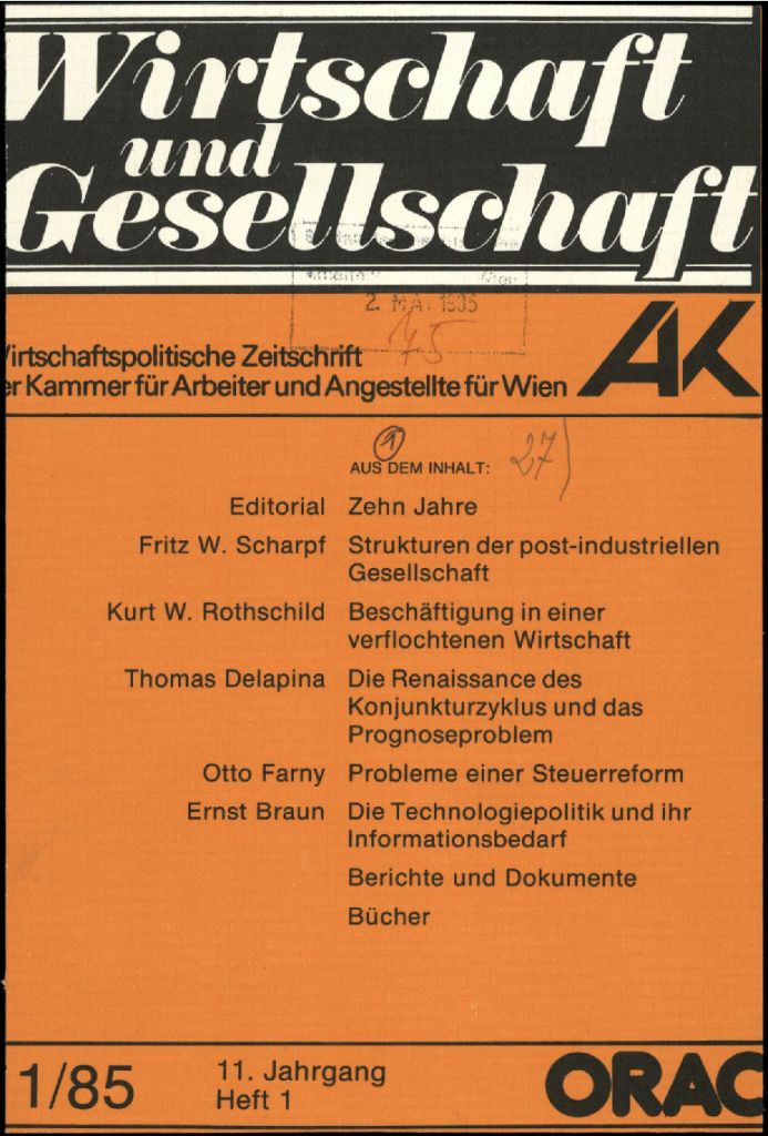 Cover von Wirtschaft und Gesellschaft 1985, Heft 1