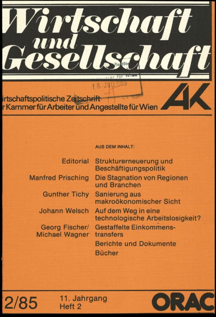 Cover von Wirtschaft und Gesellschaft 1985, Heft 2