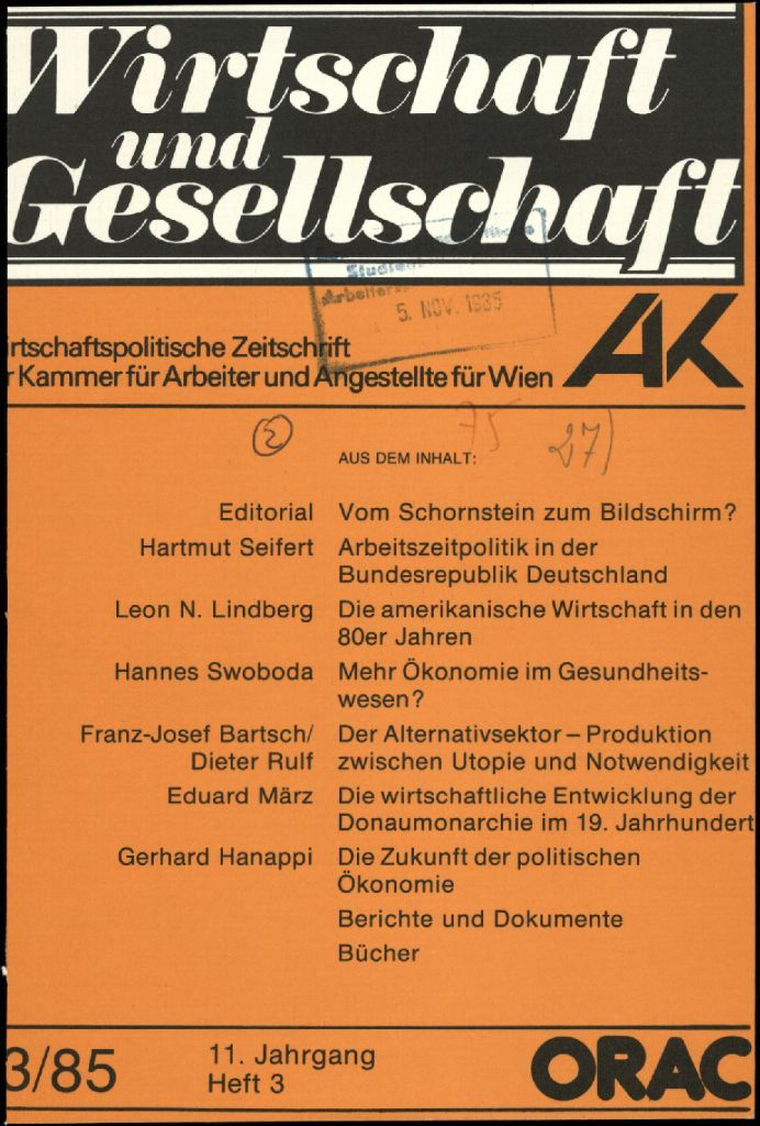 Cover von Wirtschaft und Gesellschaft 1985, Heft 3