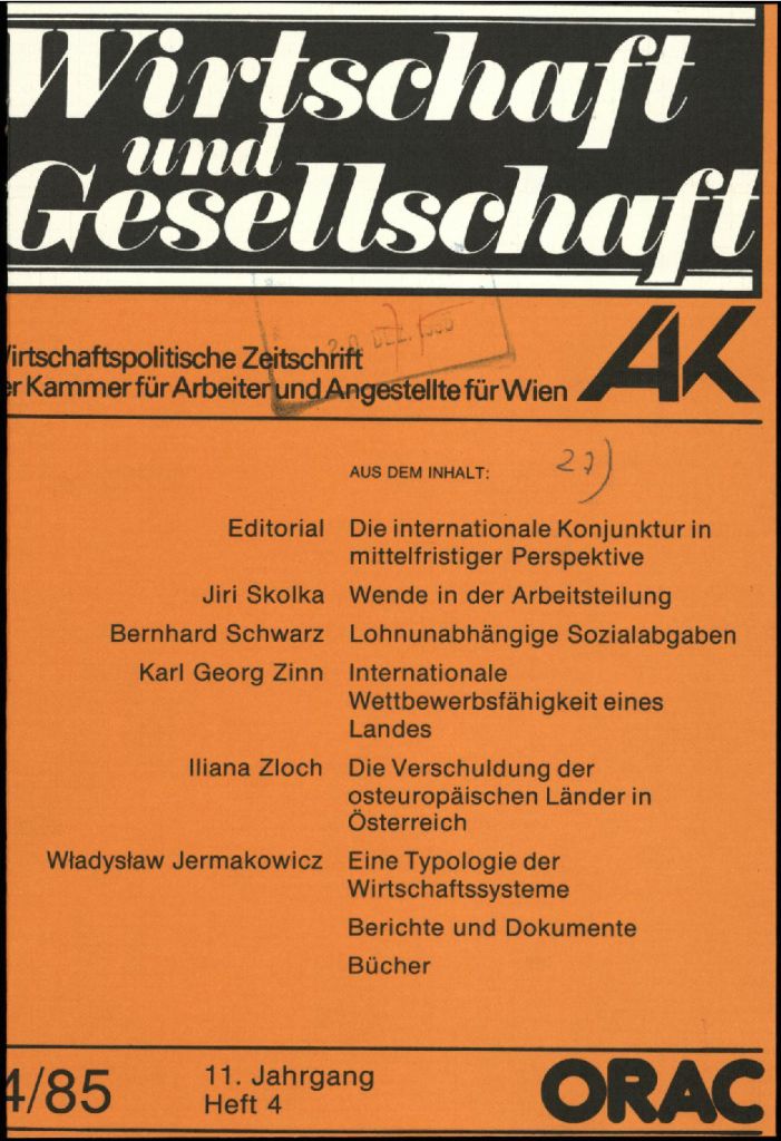 Cover von Wirtschaft und Gesellschaft 1985, Heft 4