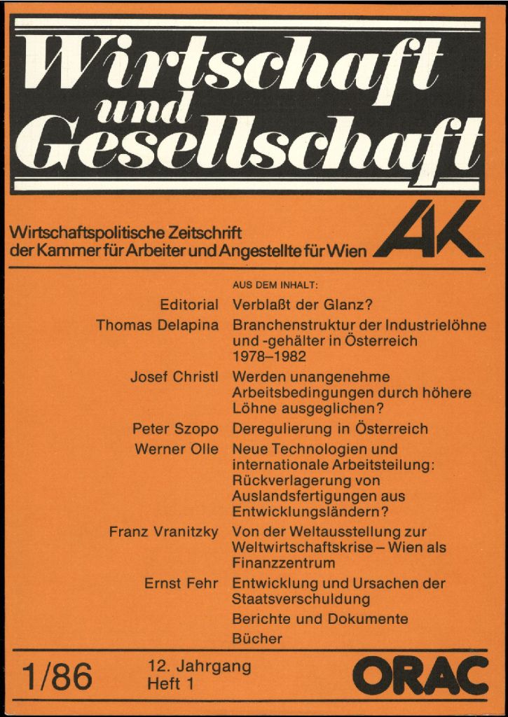 Cover von Wirtschaft und Gesellschaft 1986, Heft 1