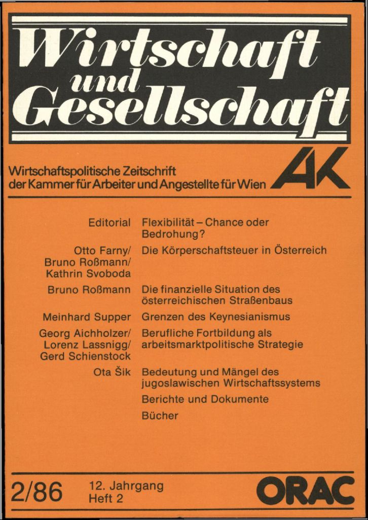 Cover von Wirtschaft und Gesellschaft 1986, Heft 2