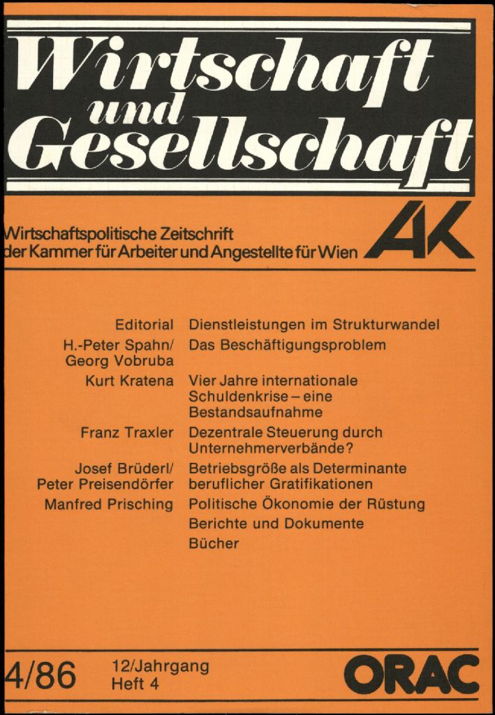 Cover von Wirtschaft und Gesellschaft 1986, Heft 4