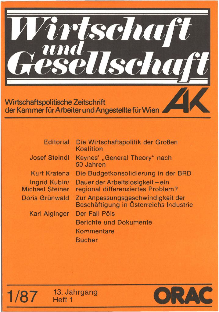 Cover von Wirtschaft und Gesellschaft 1987, Heft 1