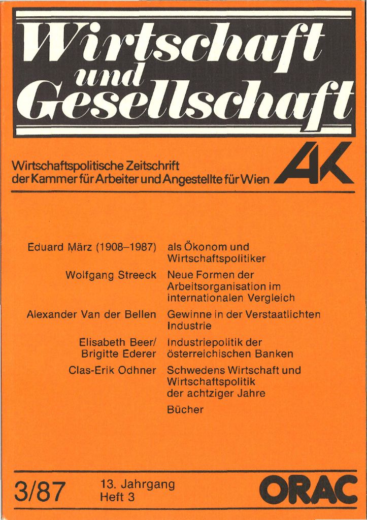 Cover von Wirtschaft und Gesellschaft 1987, Heft 3