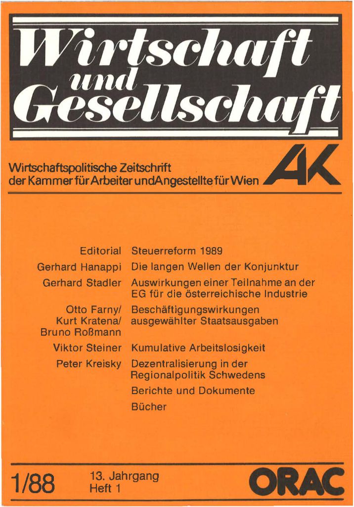 Cover von Wirtschaft und Gesellschaft 1988, Heft 1
