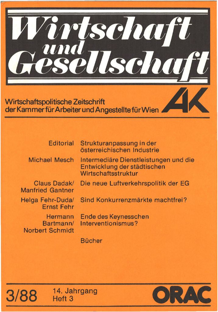 Cover von Wirtschaft und Gesellschaft 1988, Heft 3