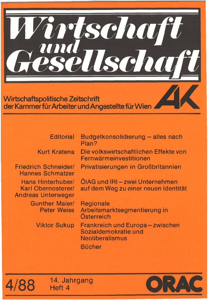 Cover von Wirtschaft und Gesellschaft 1988, Heft 4