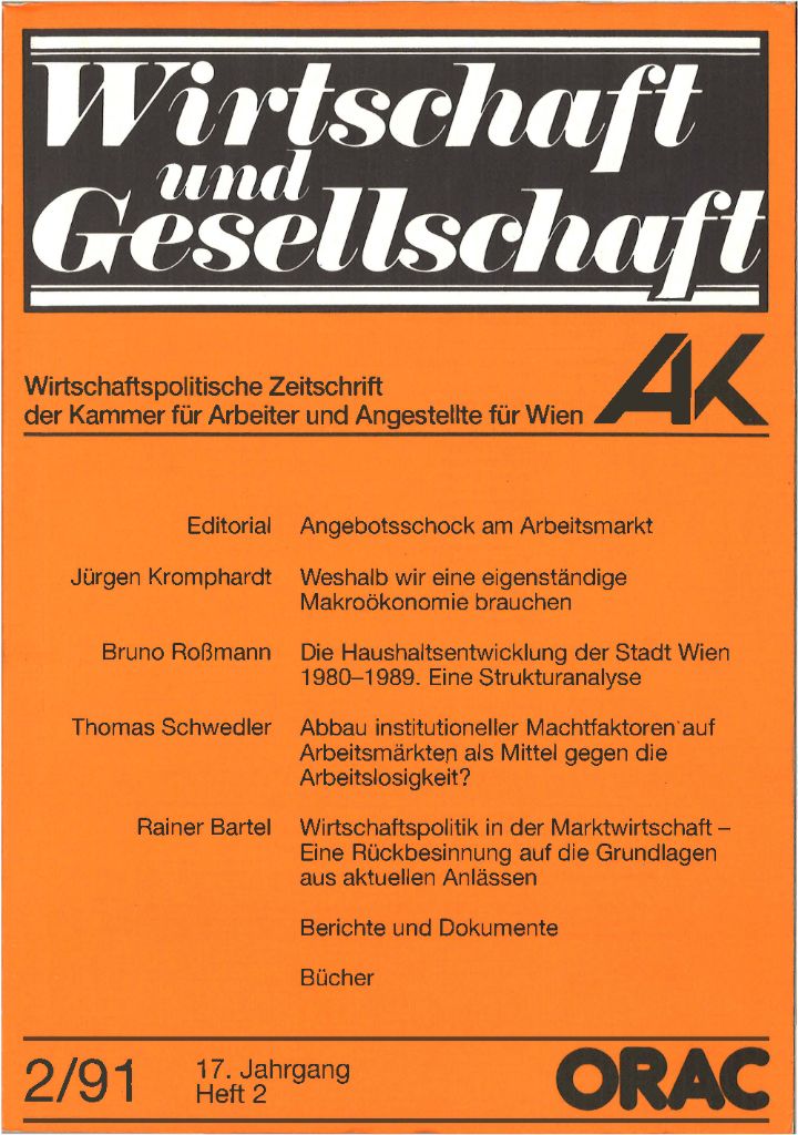 Cover von Wirtschaft und Gesellschaft 1991, Heft 2
