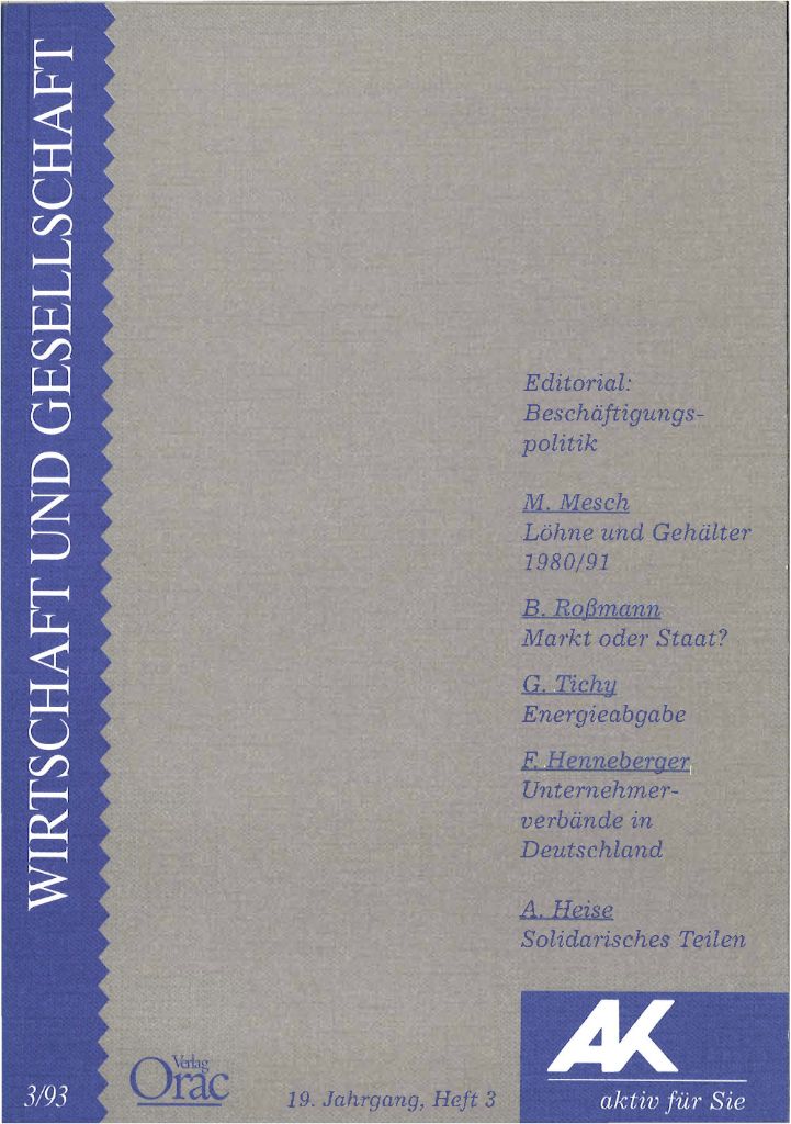Cover von Wirtschaft und Gesellschaft 1993, Heft 3