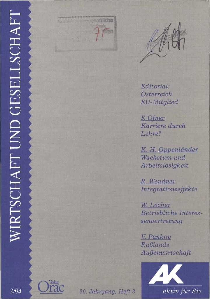 Cover von Wirtschaft und Gesellschaft 1994, Heft 3