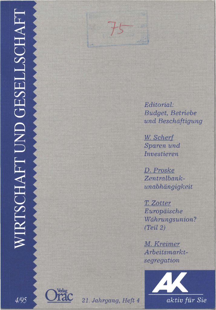 Cover von Wirtschaft und Gesellschaft 1995, Heft 4