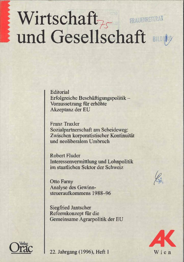 Cover von Wirtschaft und Gesellschaft 1996, Heft 1