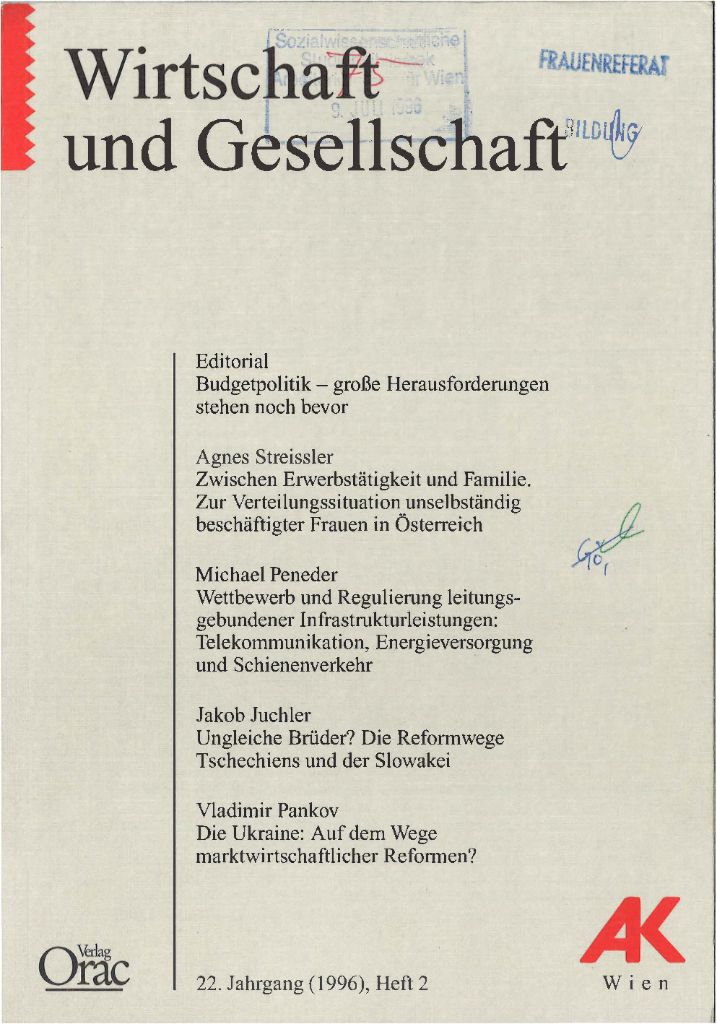 Cover von Wirtschaft und Gesellschaft 1996, Heft 2
