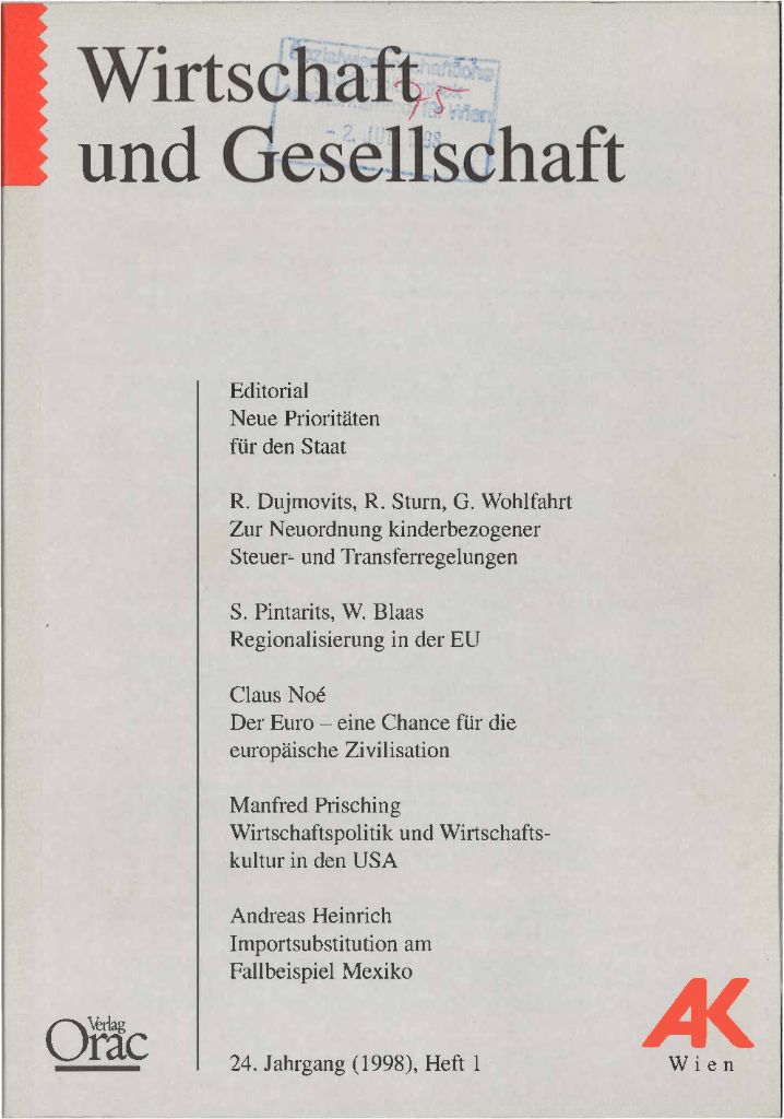 Cover von Wirtschaft und Gesellschaft 1998, Heft 1