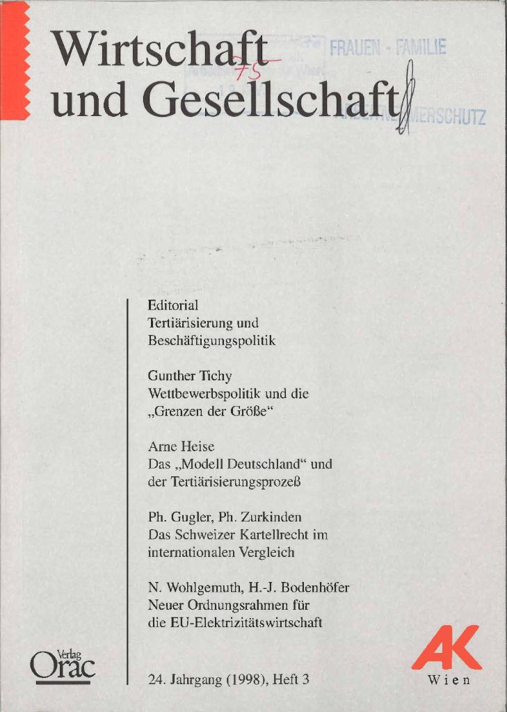 Cover von Wirtschaft und Gesellschaft 1998, Heft 3