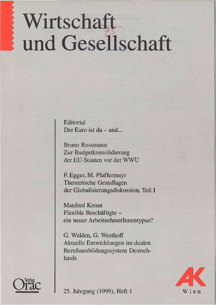 Cover von Wirtschaft und Gesellschaft 1999, Heft 1