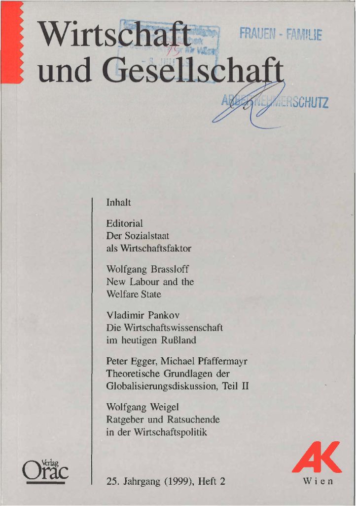 Cover von Wirtschaft und Gesellschaft 1999, Heft 2