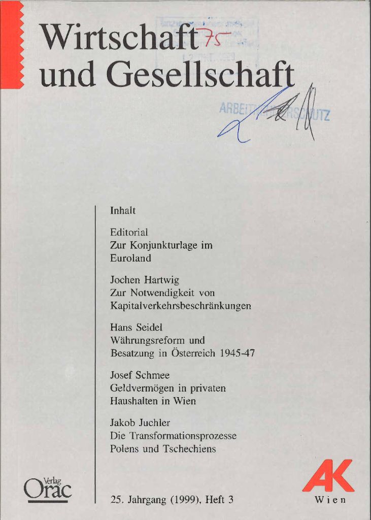 Cover von Wirtschaft und Gesellschaft 1999, Heft 3