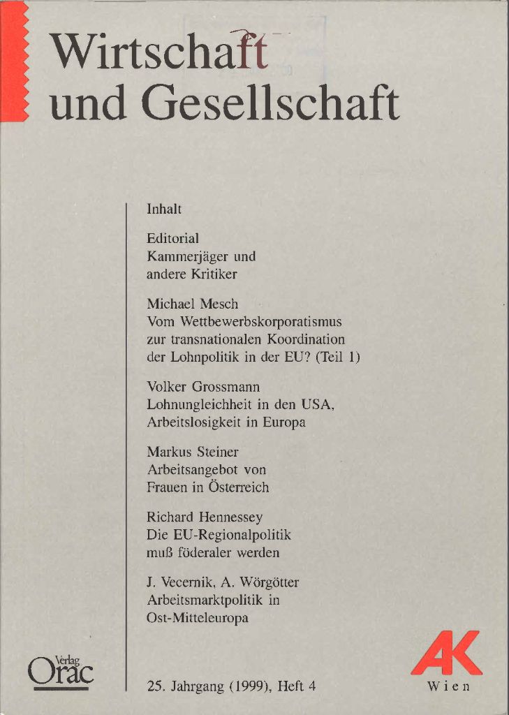 Cover von Wirtschaft und Gesellschaft 1999, Heft 4