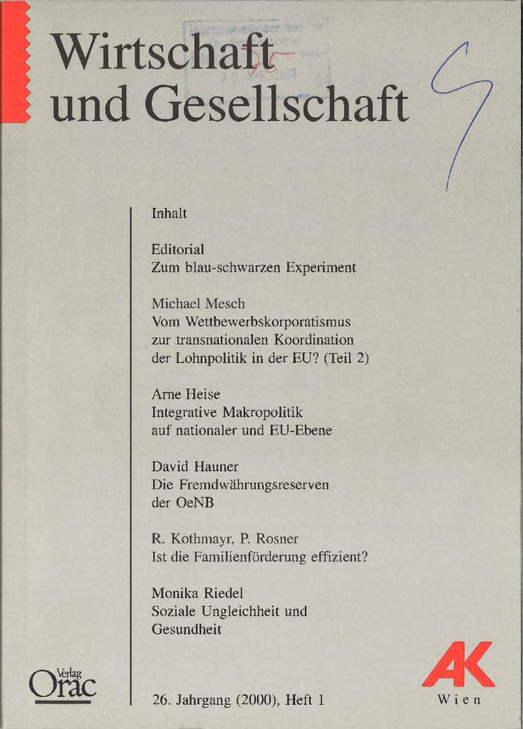 Cover von Wirtschaft und Gesellschaft 2000, Heft 1