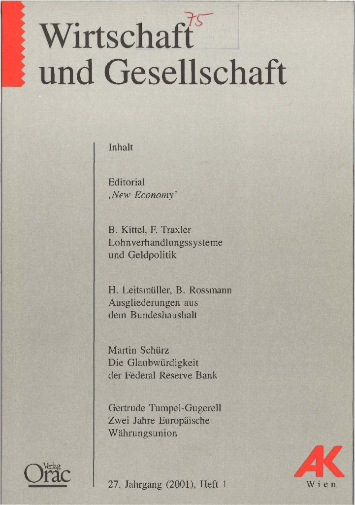 Cover von Wirtschaft und Gesellschaft 2001, Heft 1