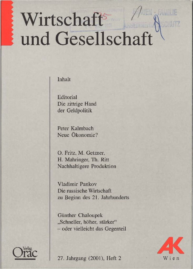 Cover von Wirtschaft und Gesellschaft 2001, Heft 2