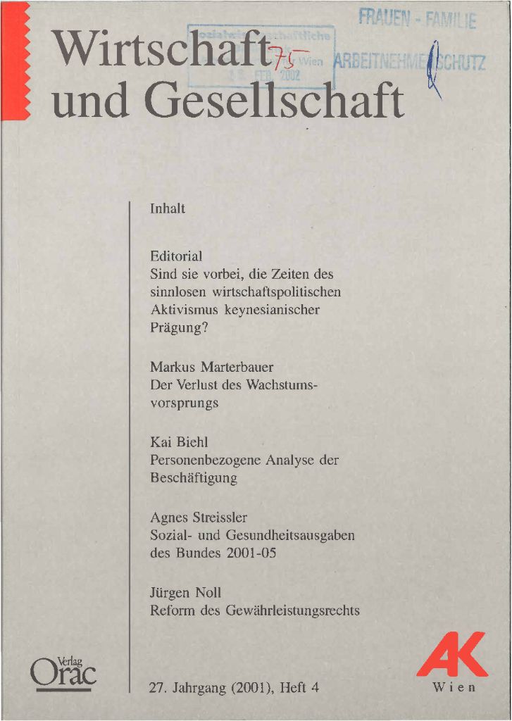 Cover von Wirtschaft und Gesellschaft 2001, Heft 4
