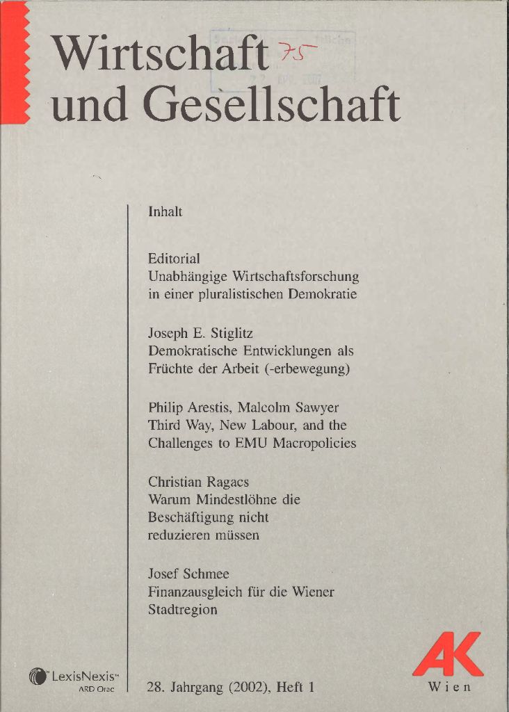 Cover von Wirtschaft und Gesellschaft 2002, Heft 1